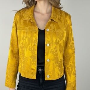 Chicos Design Silk Blend Jacquard Jacket/ Golden Floral Brocade/ Vintage Luxe XL
